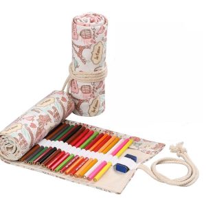 36 Holes Tower Canvas Handmade Pen Curtain Roll Pen Bag Sketch Color Pencil Bag