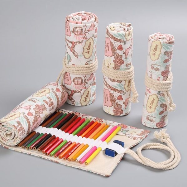 36 Holes Tower Canvas Handmade Pen Curtain Roll Pen Bag Sketch Color Pencil Bag - Image 4