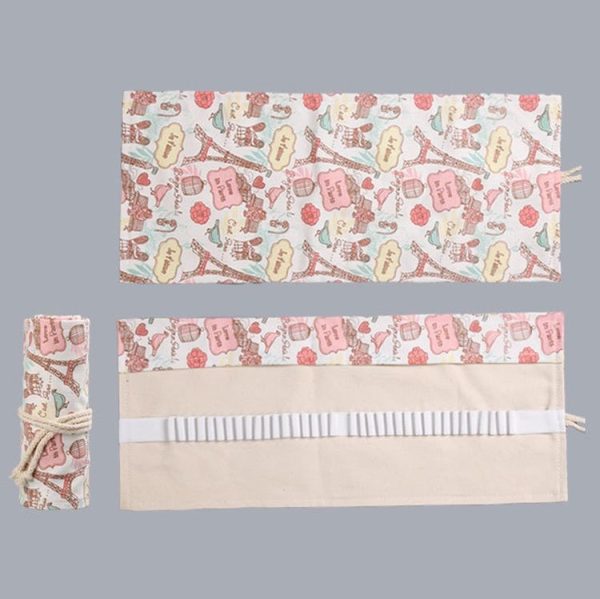 36 Holes Tower Canvas Handmade Pen Curtain Roll Pen Bag Sketch Color Pencil Bag - Image 5