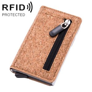 Automatic Cartridge Male Ladies Stainless Steel Credit Card Package RFID Business Card Box (Wood Grain Apricot)