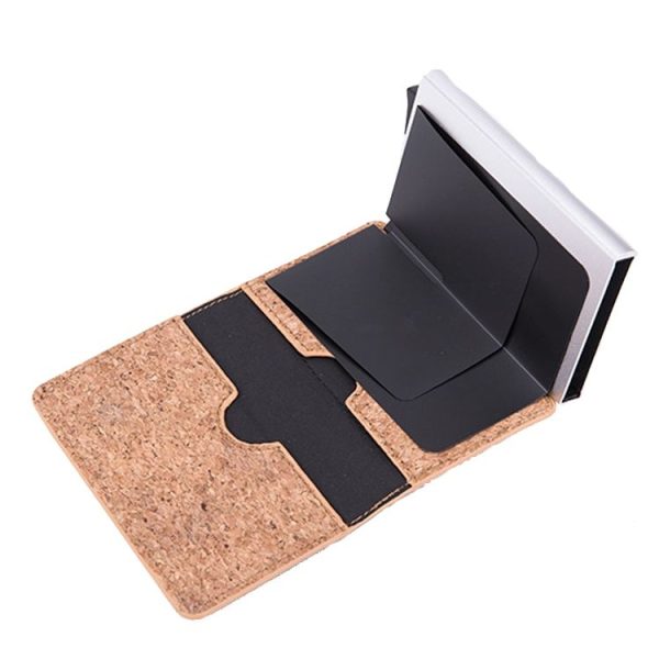 Automatic Cartridge Male Ladies Stainless Steel Credit Card Package RFID Business Card Box (Wood Grain Apricot) - Image 2