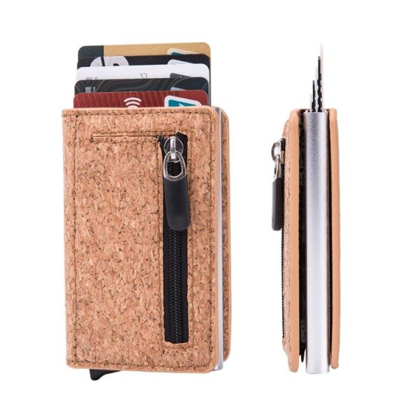 Automatic Cartridge Male Ladies Stainless Steel Credit Card Package RFID Business Card Box (Wood Grain Apricot) - Image 3
