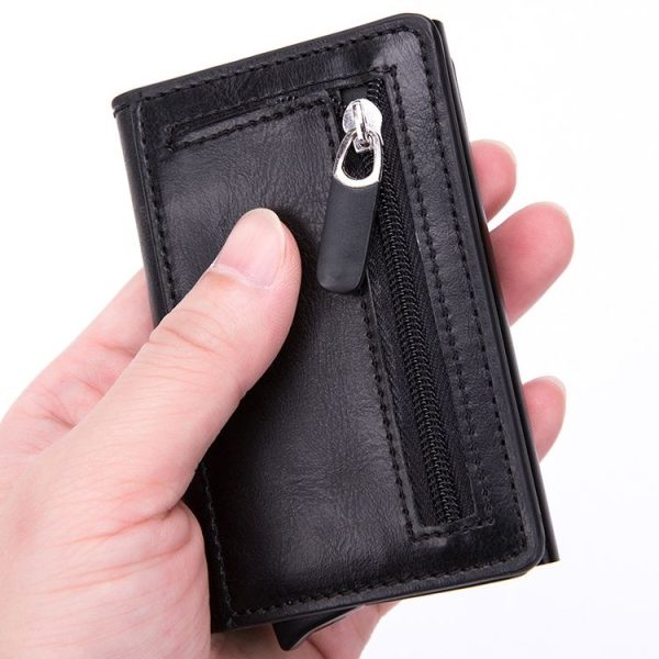 Automatic Cartridge Male Ladies Stainless Steel Credit Card Package RFID Business Card Box (Wood Grain Apricot) - Image 4