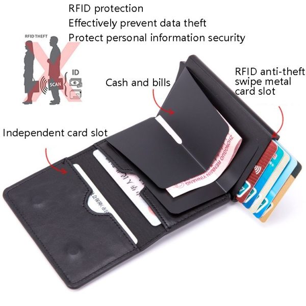Automatic Cartridge Male Ladies Stainless Steel Credit Card Package RFID Business Card Box (Wood Grain Apricot) - Image 5