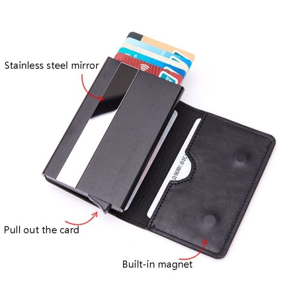 Automatic Cartridge Male Ladies Stainless Steel Credit Card Package RFID Business Card Box (Wood Grain Apricot) - Image 6