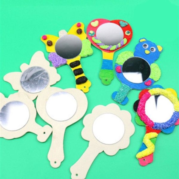 3 PCS White Wooden Small Mirror Children Hand-painted Materials Mirror, Random Style Delivery - Image 5