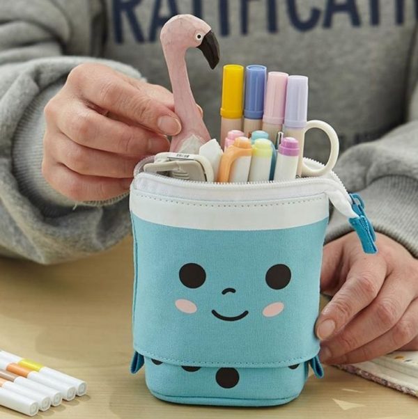 ANGOO Cute Girl Heart Multifunctional Pen Holder Stationery Retractable Storage Bag (Taro Milk Tea) - Image 6