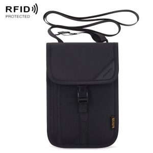 1062 Travel Passport Bag RFID Multi-Function Document Holder Hanging Neck Ticket Protective Case (Black)