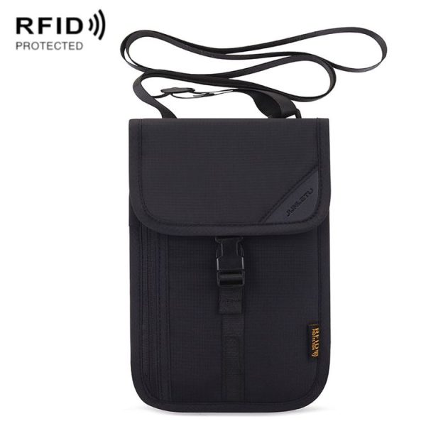 1062 Travel Passport Bag RFID Multi-Function Document Holder Hanging Neck Ticket Protective Case (Black)