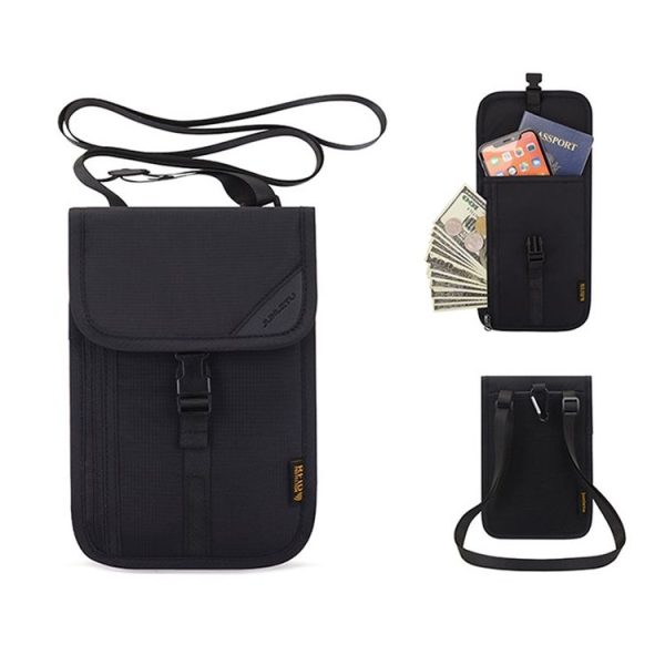 1062 Travel Passport Bag RFID Multi-Function Document Holder Hanging Neck Ticket Protective Case (Black) - Image 2