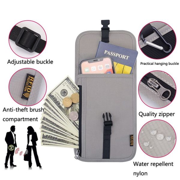 1062 Travel Passport Bag RFID Multi-Function Document Holder Hanging Neck Ticket Protective Case (Black) - Image 4