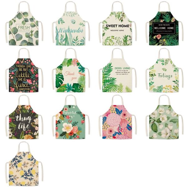 Green Leaf Kitchen Apron Linen Cooking Gown Work Clothes, Specification: 45x56 cm (Life) - Image 2