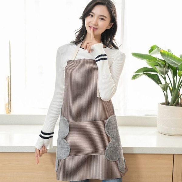 Home Hand-Wiping Apron Waterproof Home Kitchen Waist (Coffee Stripes)