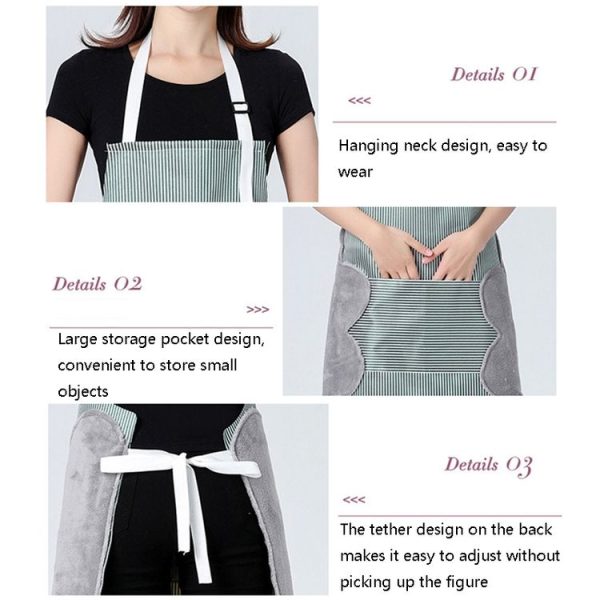 Home Hand-Wiping Apron Waterproof Home Kitchen Waist (Coffee Stripes) - Image 6