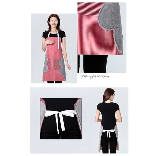Home Hand-Wiping Apron Waterproof Home Kitchen Waist (Coffee Stripes) - Image 7