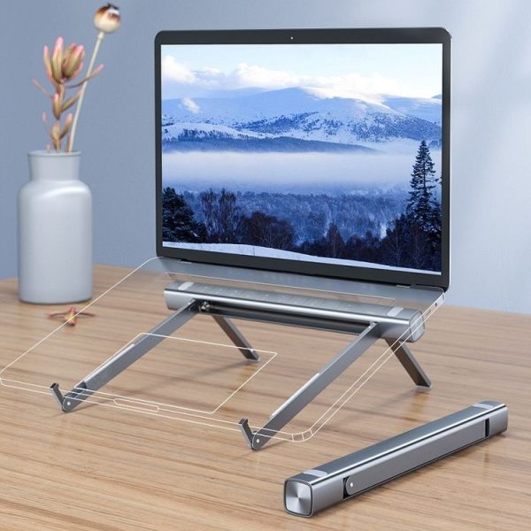 Laptop Desktop Heightening Bracket Portable Aluminum Alloy Portable Lifting Heat Dissipation Base (Silver Gray) - Image 2