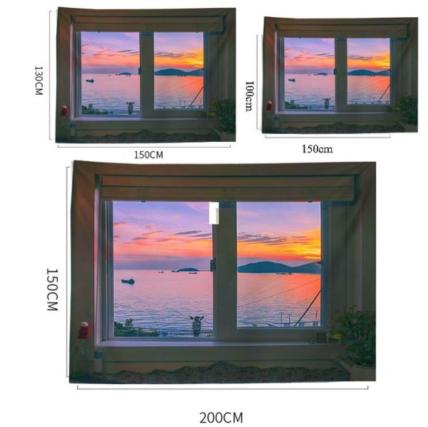 Sea View Window Background Cloth Fresh Bedroom Homestay Decoration Wall Cloth Tapestry, Size: 150x100cm (Window-3) - Image 3
