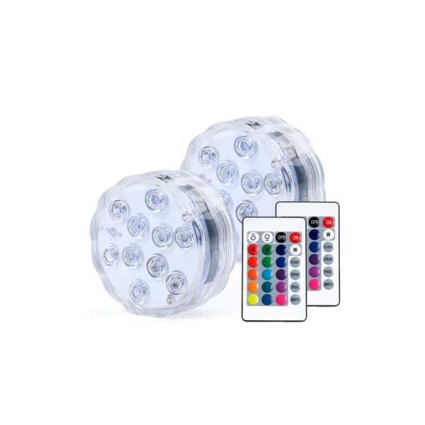 LED Remote Control Diving Light Pool Waterproof Underwater Lamp, Spec: 7cm 10 LEDs+IR 24-key Remote Control (2 PCS +2 Remote Control) - Image 2