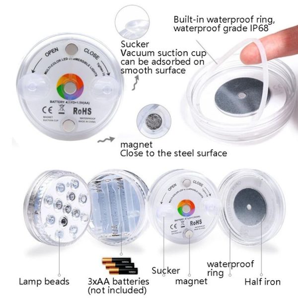 LED Remote Control Diving Light Pool Waterproof Underwater Lamp, Spec: 7cm 10 LEDs+IR 24-key Remote Control (2 PCS +2 Remote Control) - Image 5