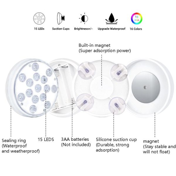15 LEDs RF Remote Control Diving Light Magnetic Waterproof Pool Lamp, Spec: 1 PC + 1 RC (16 Colors) - Image 3