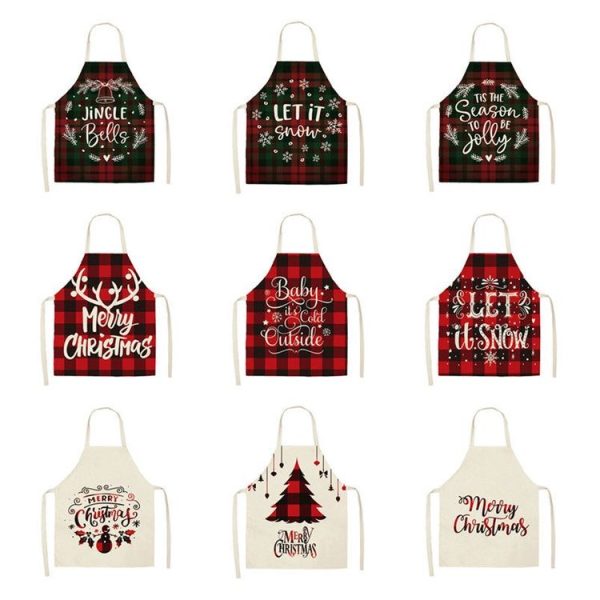 Christmas Plaid Series Cotton And Linen Apron Household Cleaning Overalls, Specification: 68 x 55cm (WQ-001333) - Image 2