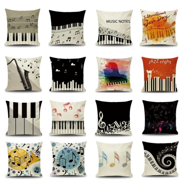 Piano Note Digital Printed Linen Pillowcase Without Pillow Core, Size: 45x45cm (17) - Image 2
