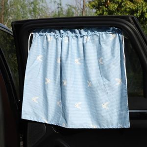 Car Curtains Cotton Car Suction Cup Sunshade Sun Protection Thermal Curtain (Blue Striped Rabbit)