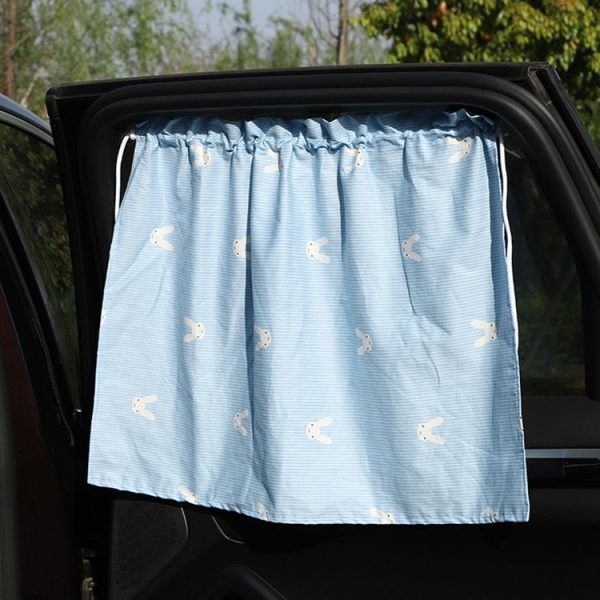 Car Curtains Cotton Car Suction Cup Sunshade Sun Protection Thermal Curtain (Blue Striped Rabbit)