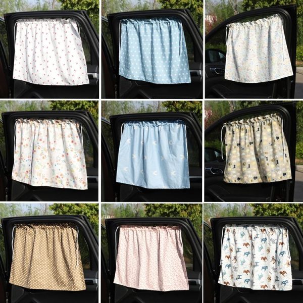 Car Curtains Cotton Car Suction Cup Sunshade Sun Protection Thermal Curtain (Blue Striped Rabbit) - Image 2