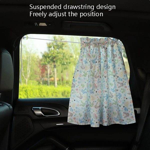 Car Curtains Cotton Car Suction Cup Sunshade Sun Protection Thermal Curtain (Blue Striped Rabbit) - Image 5