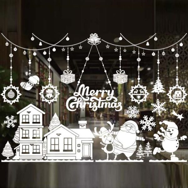 Christmas Decoration Window Stickers Wall Stickers Shopping Mall Supermarket Window Decoration (White A58)