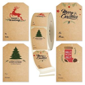 LG-210720-7050-008 Christmas Tree Kraft Paper Sticker Holiday Decoration Self-Adhesive Gift Tag, Size: 75x50mm (Cowhide Color)