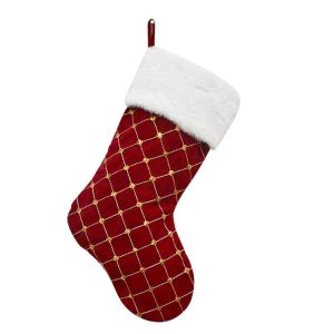GM89719 Checkered Sequin Christmas Socks Holiday Gift Candy Bag (Red)