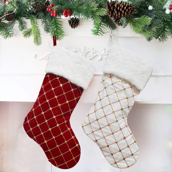 GM89719 Checkered Sequin Christmas Socks Holiday Gift Candy Bag (Red) - Image 2