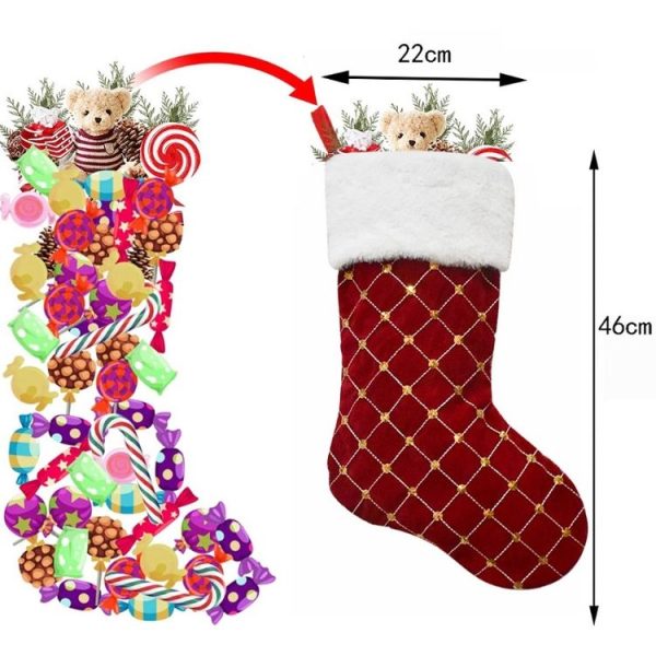 GM89719 Checkered Sequin Christmas Socks Holiday Gift Candy Bag (Red) - Image 3