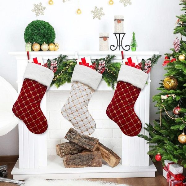 GM89719 Checkered Sequin Christmas Socks Holiday Gift Candy Bag (Red) - Image 6