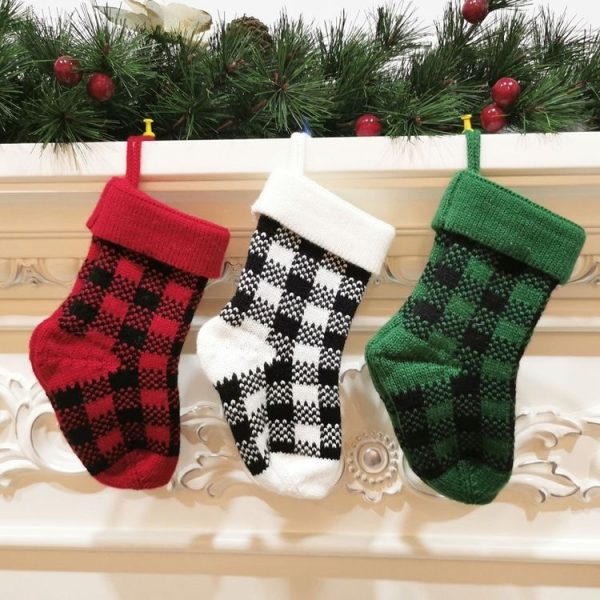Knitted Christmas Stocking Decoration Pendant Child Acrylic Candy Gift Bag (White) - Image 2