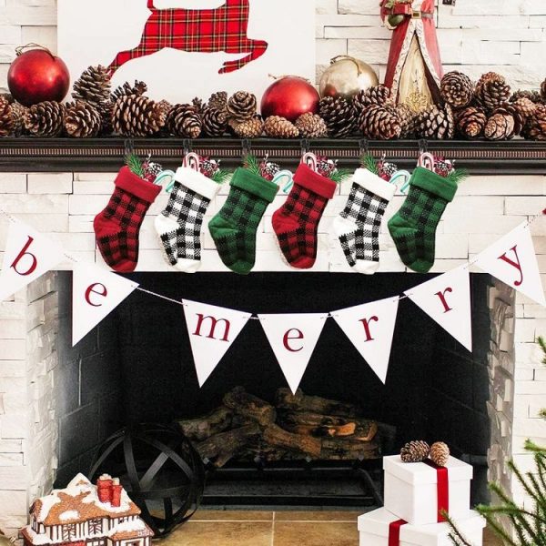 Knitted Christmas Stocking Decoration Pendant Child Acrylic Candy Gift Bag (White) - Image 5