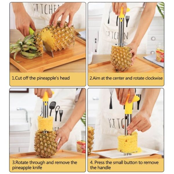 Stainless Steel Pineapple Peeler Slicers Fruit Cutter Kitchen Tools (Yellow handle) - Image 8