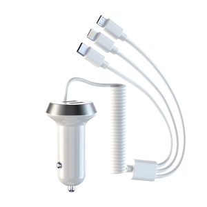 R3XK 1 In 3 Digital Display Car Charger QC3.0 Fast Charging Multifunctional Cigarette Lighter, Model: 40W (White)