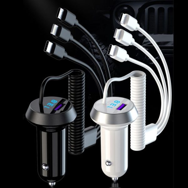 R3XK 1 In 3 Digital Display Car Charger QC3.0 Fast Charging Multifunctional Cigarette Lighter, Model: 40W (White) - Image 2