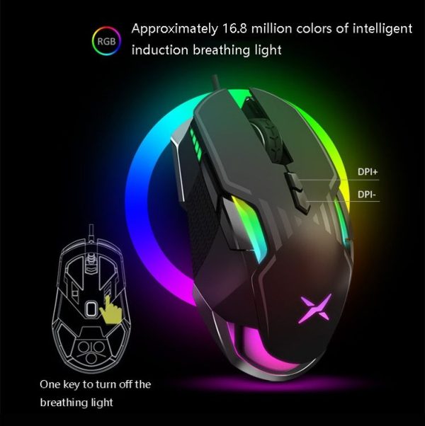 DELUX M628BU 9 Keys Ergonomic Left and Right Hand RGB Breathing Light Wired Mouse (Black) - Image 5