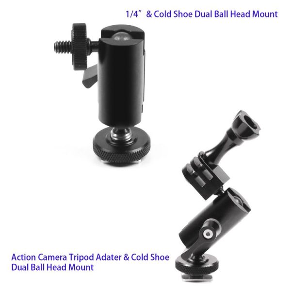Type B Magic Arm Dual BallHead Cold Shoe 1 / 4 Inch Mount Adapter for GoPro Hero11 Black / HERO10 Black / 9 Black / 8 Black / 7 / 6 / 5 / 5 Session / 4 Session / 4 / 3+ / 3 / 2 / 1, DJI Osmo Action and Other Action Cameras - Image 6