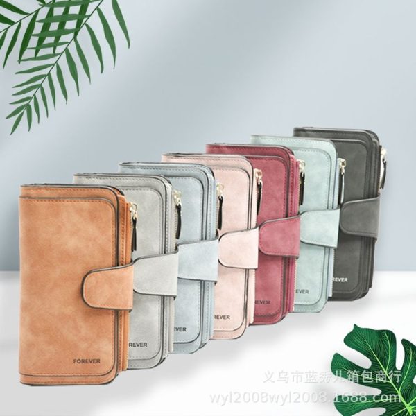 B821 Ladies Frosted Coin Purse PU Leather Clutch Multi-Purpose Long Wallet Large Capacity Card Case (Purple Red) - Image 2
