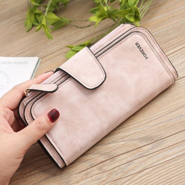 B821 Ladies Frosted Coin Purse PU Leather Clutch Multi-Purpose Long Wallet Large Capacity Card Case (Purple Red) - Image 3