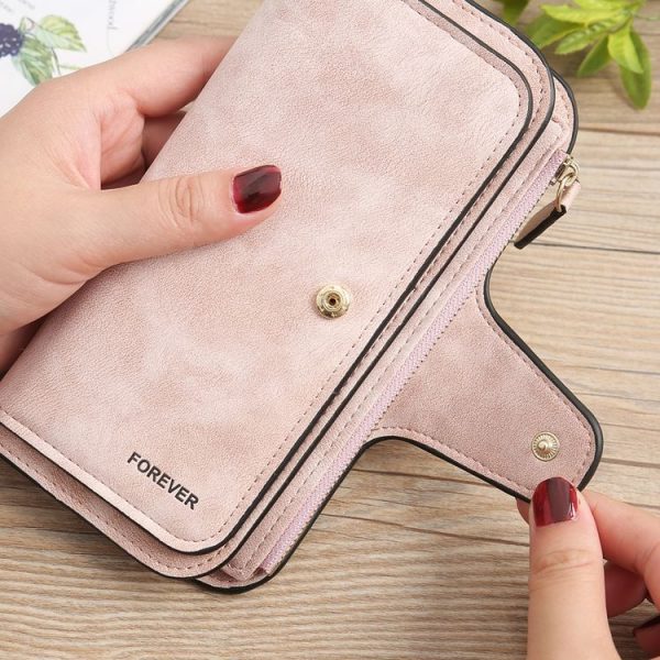 B821 Ladies Frosted Coin Purse PU Leather Clutch Multi-Purpose Long Wallet Large Capacity Card Case (Purple Red) - Image 4