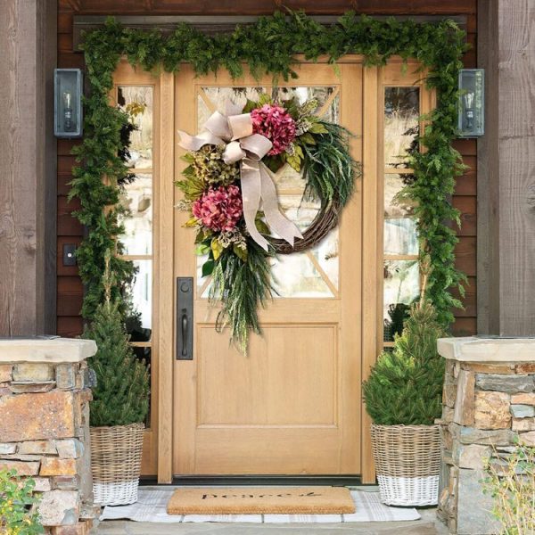 Garden Farmhouse Front Hanging Simulation Flower Ring Wreath Door Hanger - Image 6