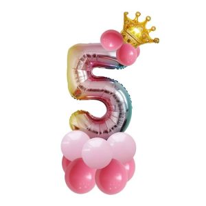 T2001 Birthday Gradient Digital Crown Aluminum Film Balloon Set (5)