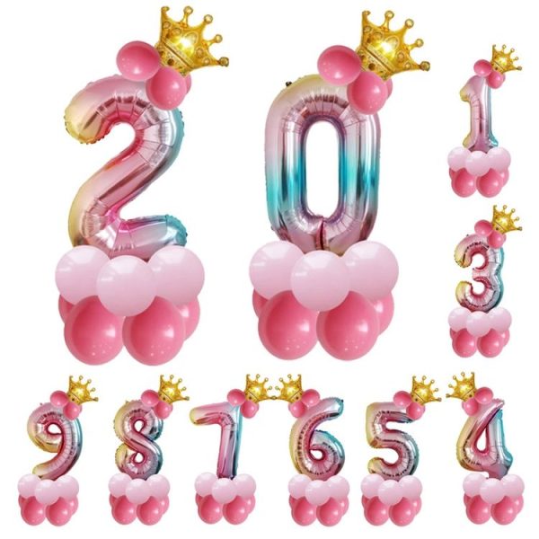 T2001 Birthday Gradient Digital Crown Aluminum Film Balloon Set (5) - Image 2