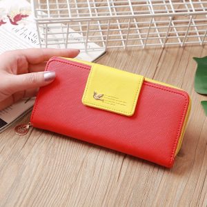 Flying Bird Two Fold Wallet Lady Long Wallet Zipper Mobile Phone Bag Large Capacity Card Holder (Red)